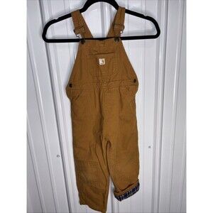 Carhartt Flannel Lined Double Knee Bib Overalls Toddler Sz 4T Duck Canvas Chore